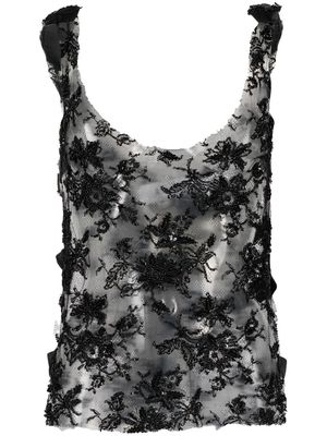 Almaz floral-embroidered sheer vest - Black