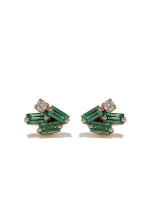 Suzanne Kalan 18kt yellow gold diamond emerald mini cluster stud earrings