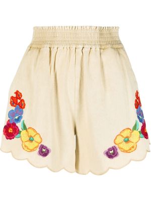 TWINSET floral-embroidered scalloped shorts - Neutrals