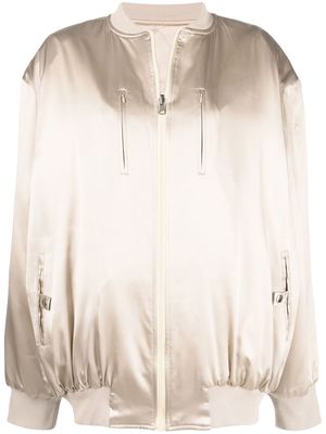 Almaz zip-up silk bomber jacket - Neutrals
