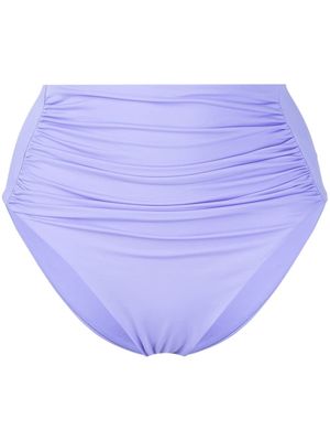Self-Portrait ruched high-waisted bikini bottoms - Purple