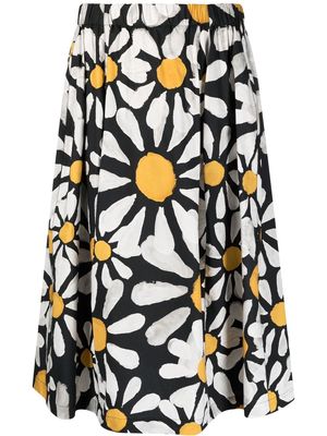Marni all-over floral print midi skirt - Black