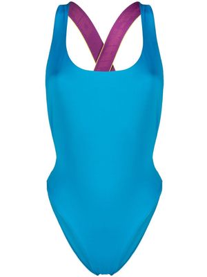 Off-White crossover logo-strap swimsuit - Blue