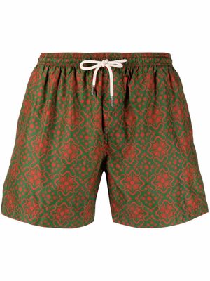 PENINSULA SWIMWEAR tile-print drawstring-waist swim shorts - Green