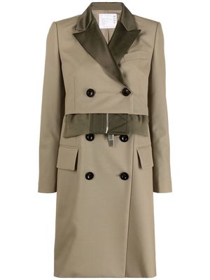 sacai panelled double-breasted trench coat - Green
