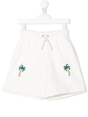 Palm Angels Kids palm tree-print track shorts - White