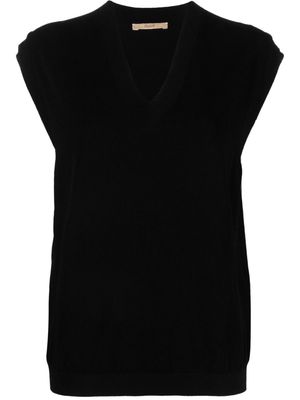 Nuur oversized knitted V-neck T-shirt - Black