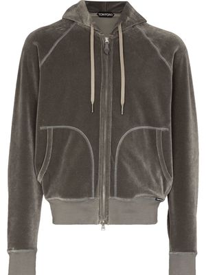 TOM FORD velour zip-fastening hoodie - Grey