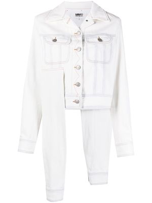 MM6 Maison Margiela deconstructed cropped denim jacket - White