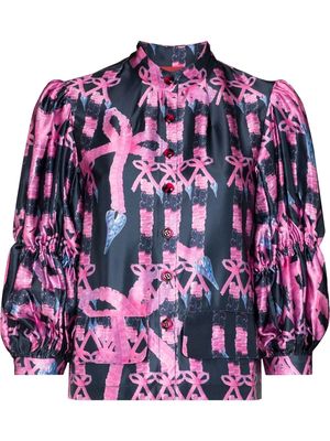 Yueqi Qi bubble-print mock-neck blouse - Blue