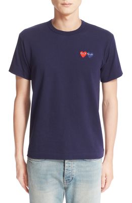 COMME DES GARCONS PLAY Twin Hearts Slim Fit Jersey T-Shirt in Navy/Navy