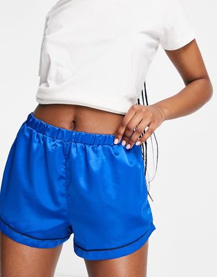 Loungeable satin mix and match pajama shorts in sapphire-Blues