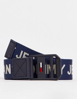 Tommy Jeans elevated logo webbing belt in navy