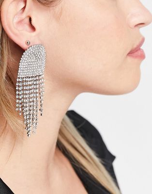 Pieces rhinestone drop earrings in silver