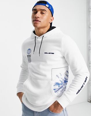 Hollister central and sleeve logo hoodie in white