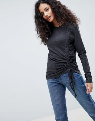 Only Drawstring Long Sleeved Top-Gray
