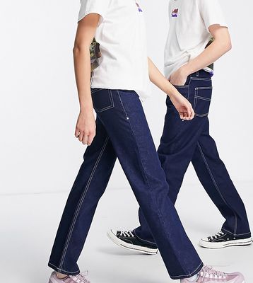 COLLUSION x000 Unisex 90s straight leg jeans in raw denim-Blue