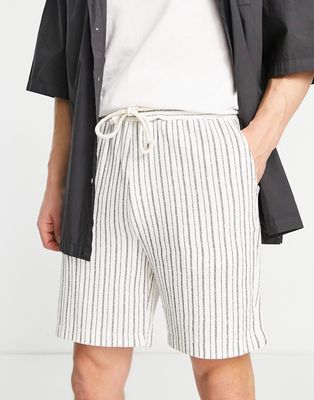 Pull & Bear textured striped shorts in beige-Neutral
