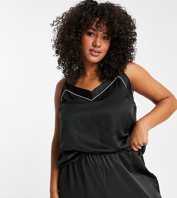 Loungeable Plus satin mix and match pajama cami in black