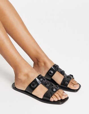 ASOS DESIGN Fuel studded jelly mule sandals in black