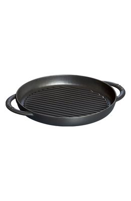 Staub 10-Inch Round Enameled Cast Iron Double Handle Grill Pan in Matte Black