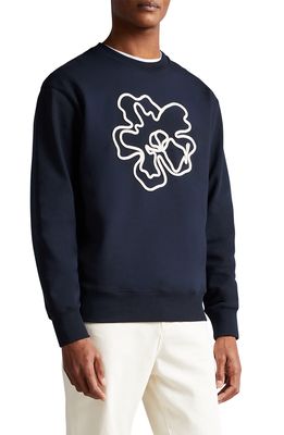 TED BAKER LONDON Leswin Relaxed Fit Embroidered Magnolia Cotton Sweatshirt in Navy