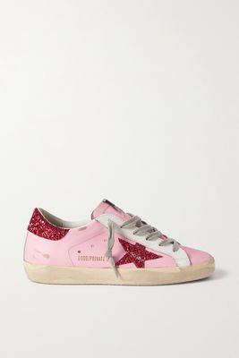 Golden Goose - Superstar Glittered Distressed Leather Sneakers - Pink