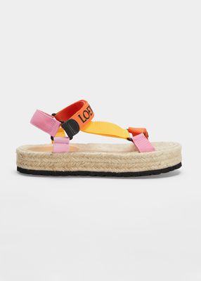 Colorblock T-Strap Espadrille Sandals