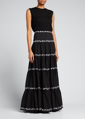 Peasant Tiered Embroidered Maxi Skirt
