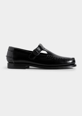 Alber Leather T-Strap Buckle Loafers