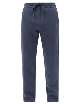 120% Lino - Drawstring-waist Linen-hopsack Trousers - Mens - Navy