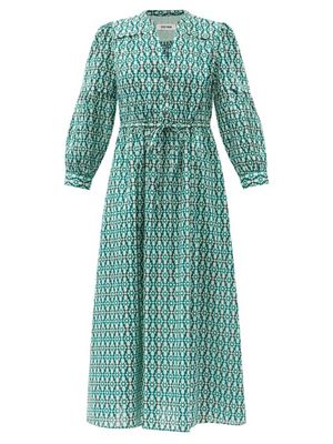 Cefinn - Juniper Geometric Organic-cotton Poplin Dress - Womens - Green