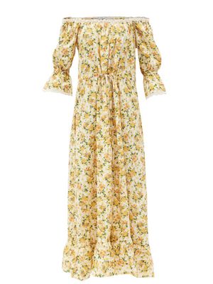 Evi Grintela - Melitta Floral-print Off-the-shoulder Cotton Dress - Womens - Yellow Multi
