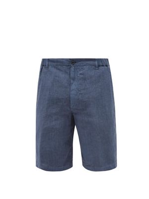 120% Lino - Linen-hopsack Shorts - Mens - Navy