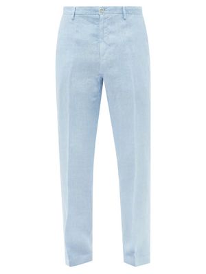 120% Lino - Linen-hopsack Slim Suit Trousers - Mens - Blue