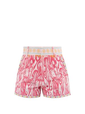 Emporio Sirenuse - Magic Mushroom Cotton-poplin Shorts - Womens - Pink Print