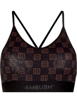 AMBUSH monogram-print bra top - Black