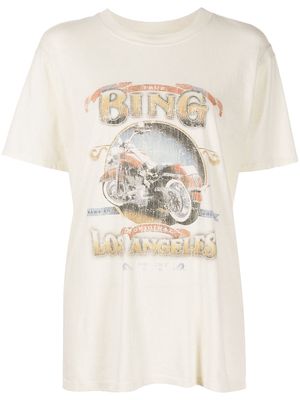 ANINE BING Lili distressed biker-print T-shirt - White