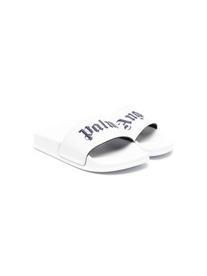 Palm Angels Kids logo-print open-toe slides - White