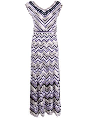 D.Exterior chevron-knit cap-sleeve dress - Purple