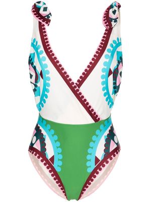 La DoubleJ geometric-print swimsuit - Neutrals