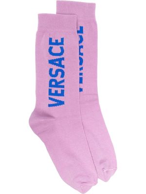 Versace intarsia-logo knit socks - Purple