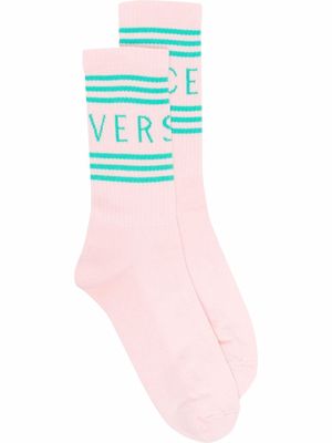 Versace striped logo-intarsia socks - Pink