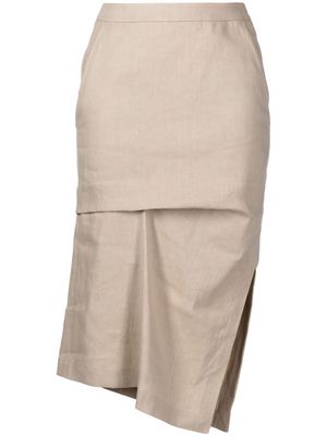 pushBUTTON high-waisted ruched skirt - Brown