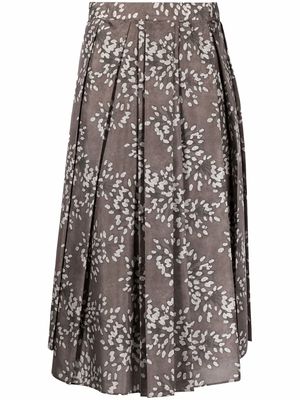 Brunello Cucinelli floral-print pleated skirt - Brown