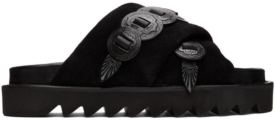 Toga Pulla SSENSE Exclusive Black Suede Cross Strap Sandals