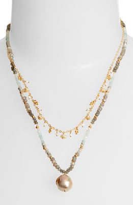 Chan Luu Pearl & Semiprecious Stone Layered Necklace in Blue Mix