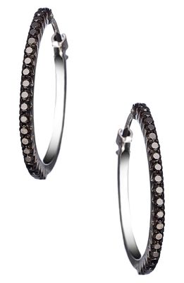 Sethi Couture Simple Elegance Pave Black Diamond Hoop Earrings in White Gold