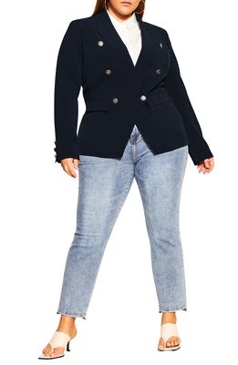 City Chic Royal Love Double Breasted Jacket in Navy