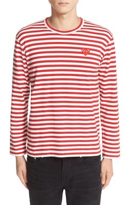 COMME DES GARCONS PLAY Stripe Long Sleeve T-Shirt in Red/White